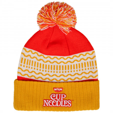 Cup Noodles Intarsia Woven Pom Cuffed Beanie